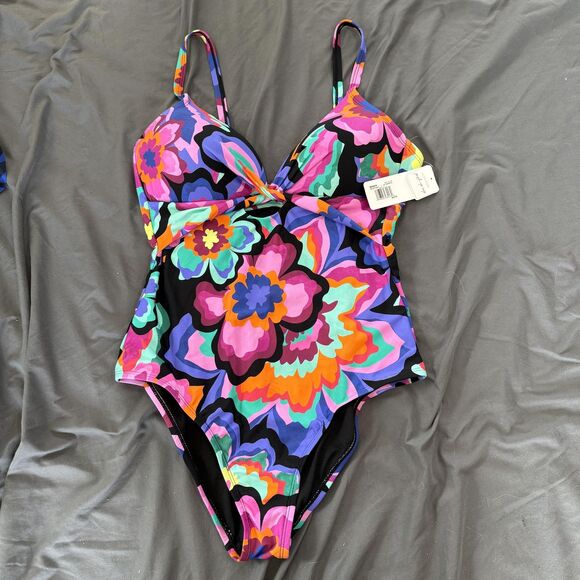 Other - Freshwater One Piece Swimsuit‎ Womens L Multicolor Floral Adjustable Straps